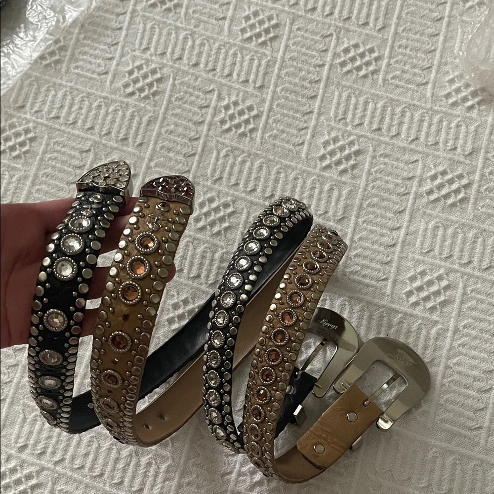2 Kippys Leather Swarovski Cowgirl Black Brown Crystal Studded Belts 30 small